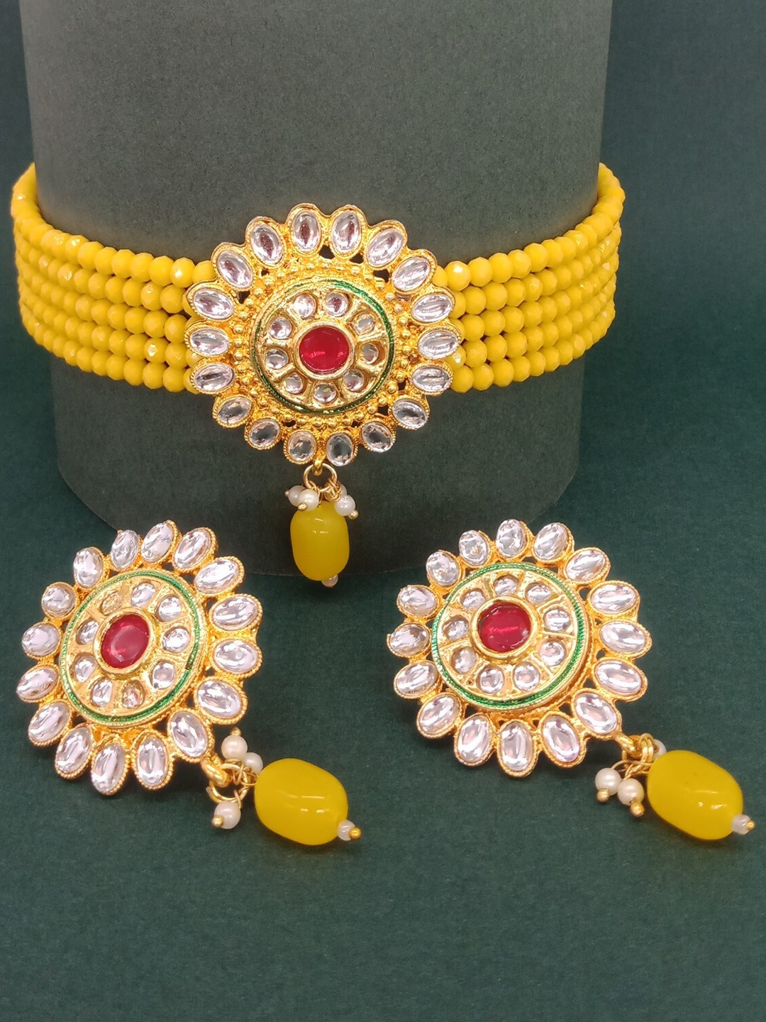 

AASHISH IMITATION Gold-Plated Crystal Studded & Beaded Jewellery Set