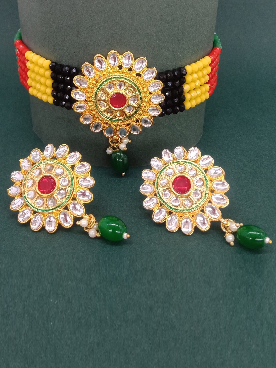 

AASHISH IMITATION Gold-Plated Crystal Studded & Beaded Jewellery Set
