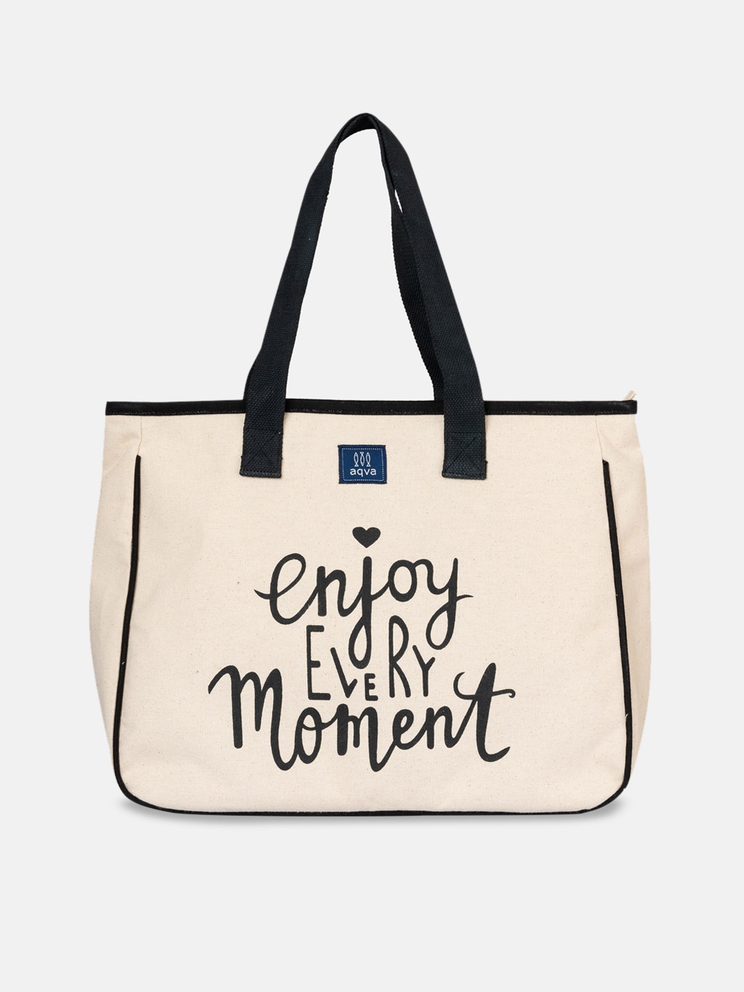 

AQVA Printed Shopper Tote Bag with Cut Work, White