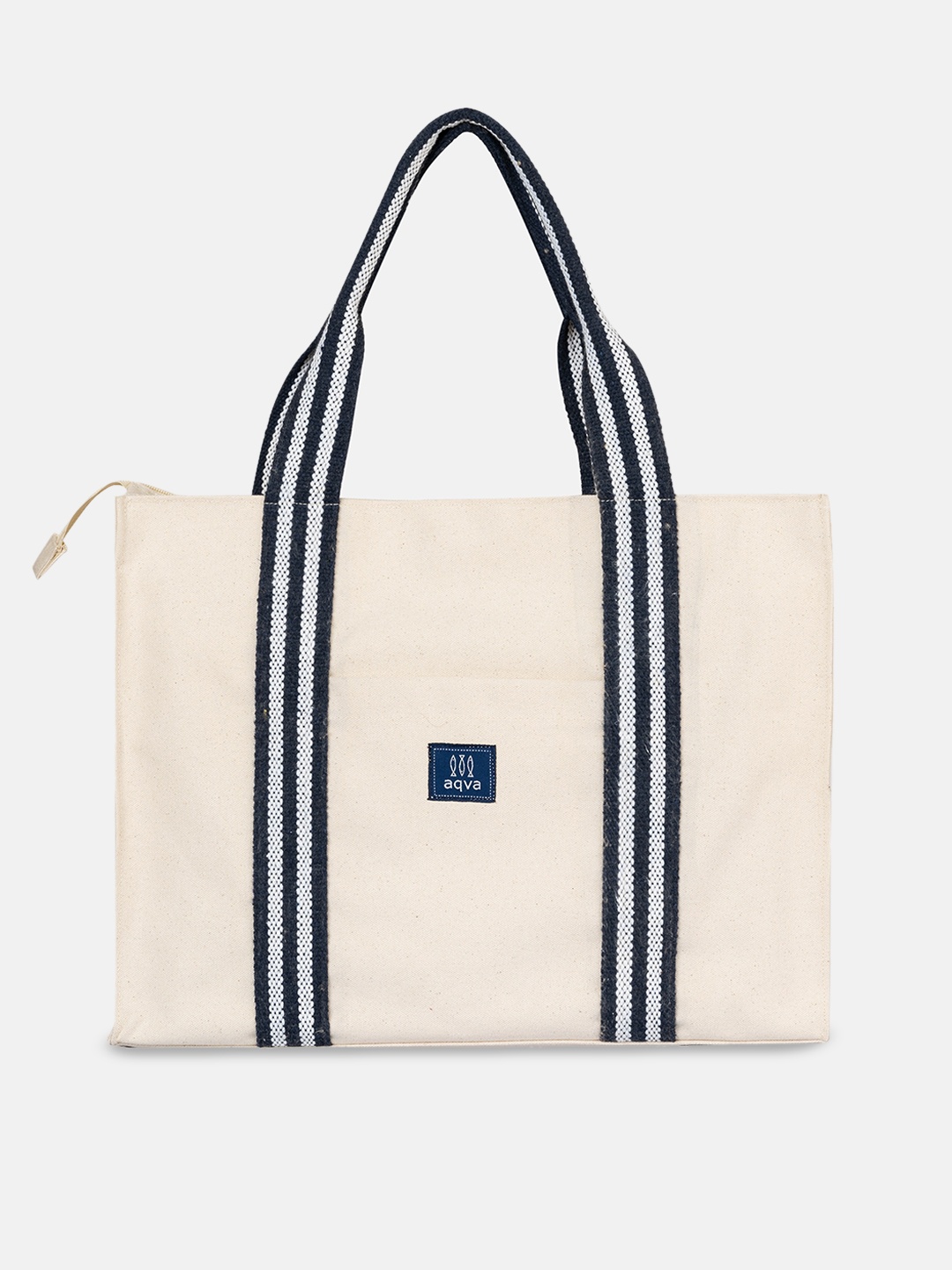 

AQVA White Striped Structured Handheld Bag with Applique