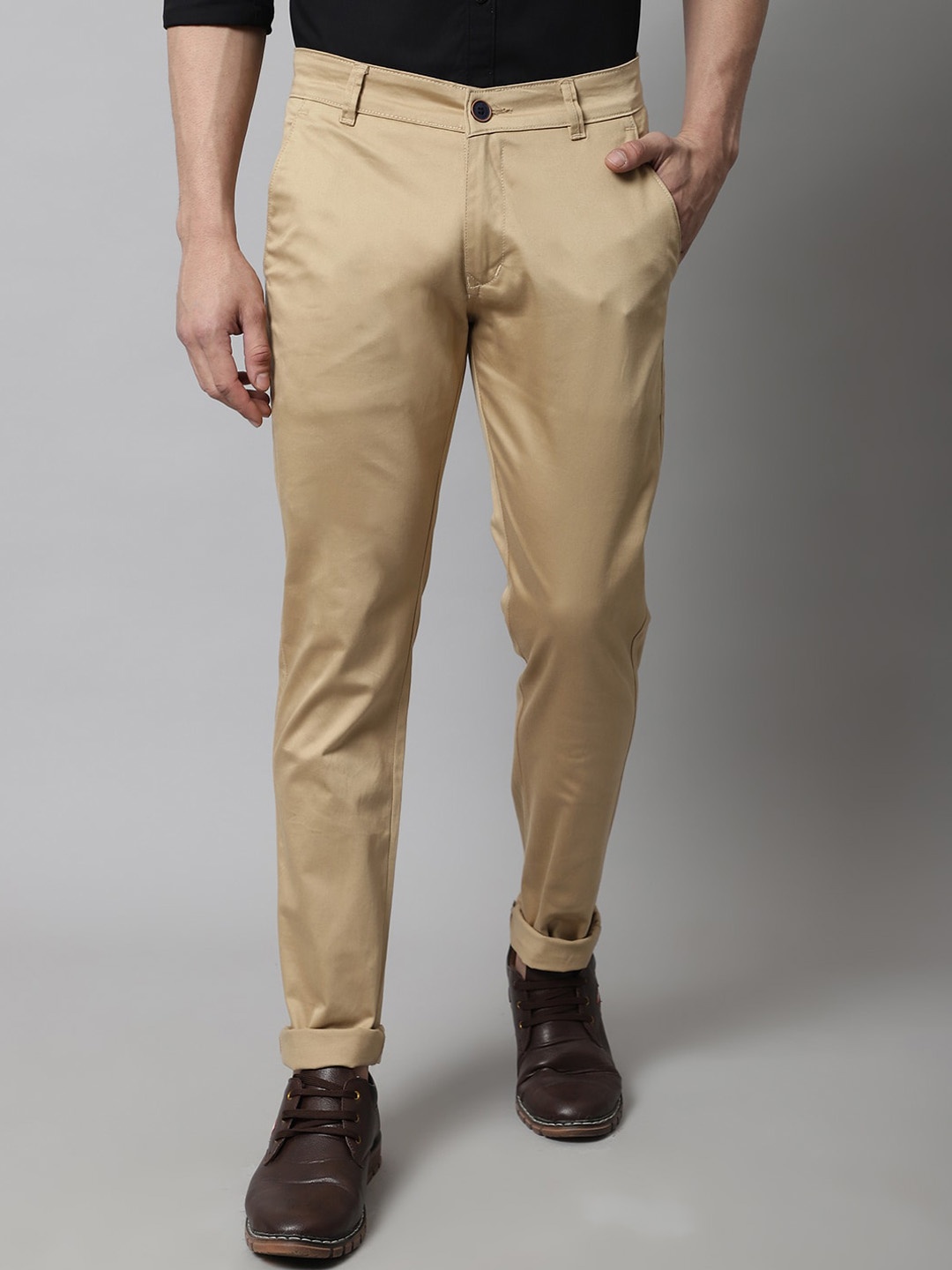 

Majestic Man Men Smart Slim Fit Easy Wash Trousers, Beige
