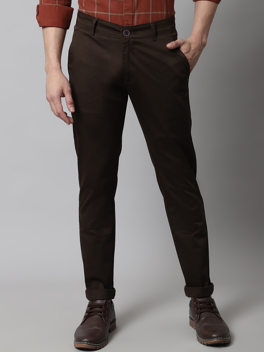 

Majestic Man Men Smart Slim Fit Easy Wash Trousers, Brown