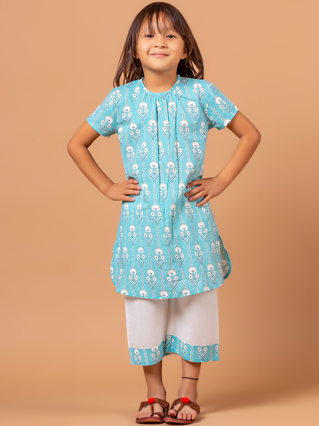 

Sangria Printed Pure Cotton A-Line Kurta With Trouser, Blue