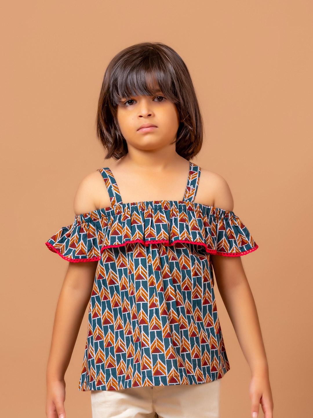 

Sangria Geometric-Printed Pure-Cotton Top, Green