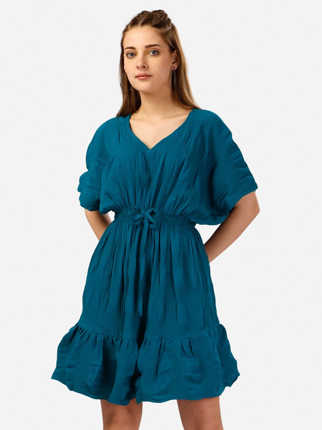 

Atsevam Flared Sleeve Fit & Flare Dress, Turquoise blue
