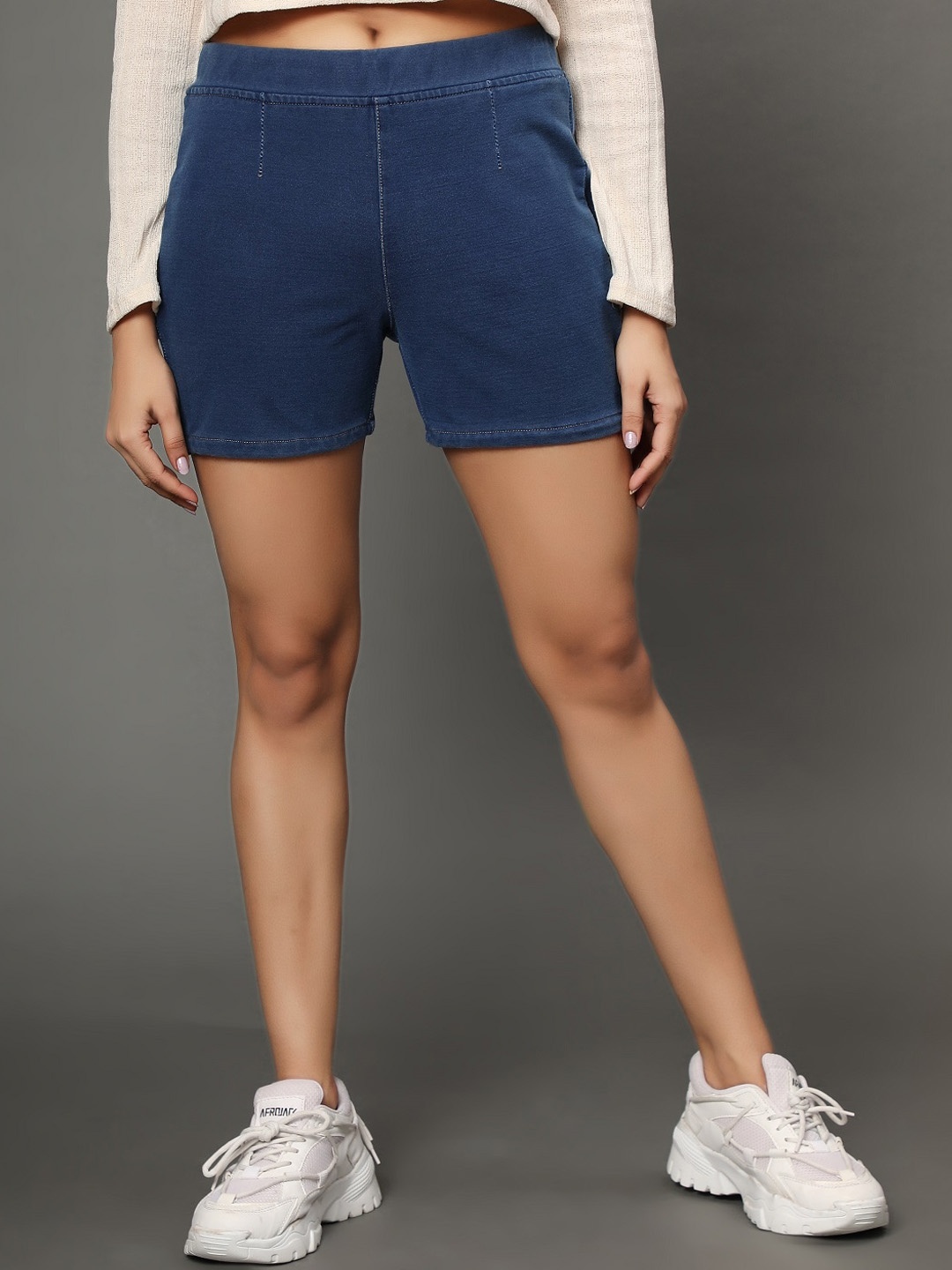 

BAESD Women Mid-Rise Cotton Denim Shorts, Blue