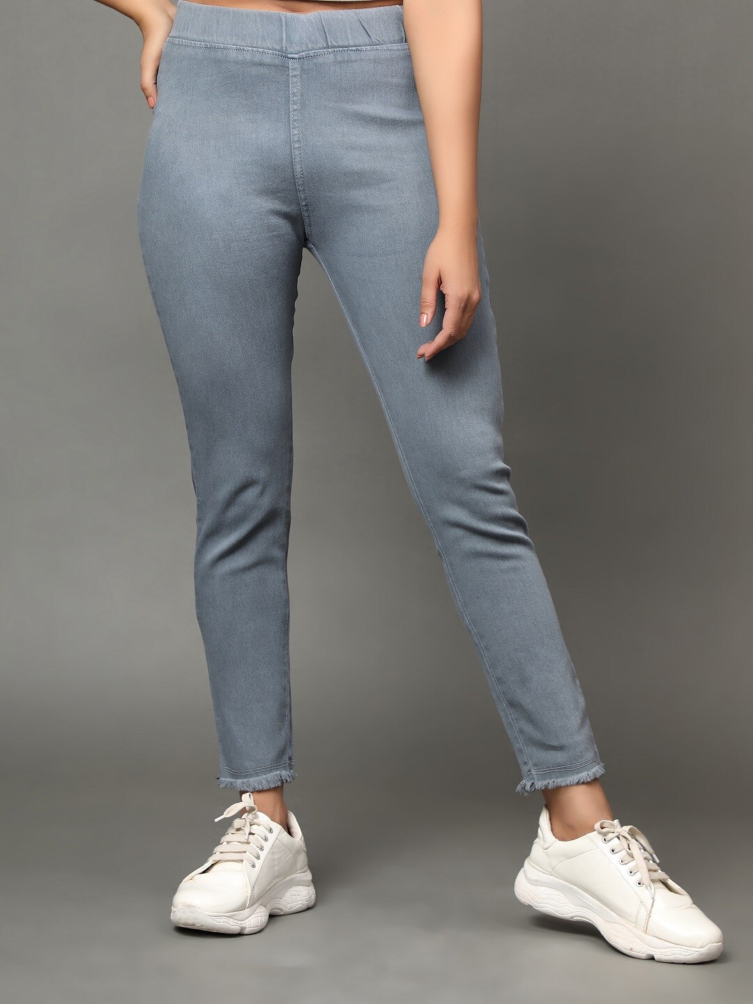 

BAESD Women Mid Rise Denim Cotton Jeggings, Grey