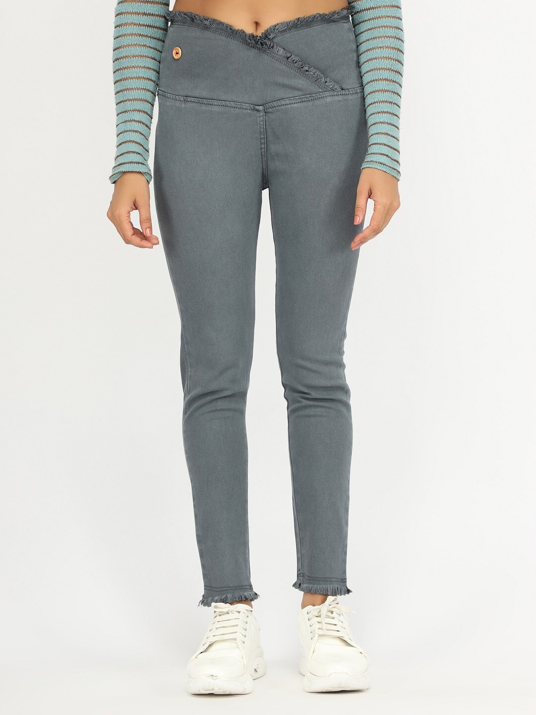 

BAESD Women Regular Fit Mid-Rise Cotton Denim Jeggings, Grey