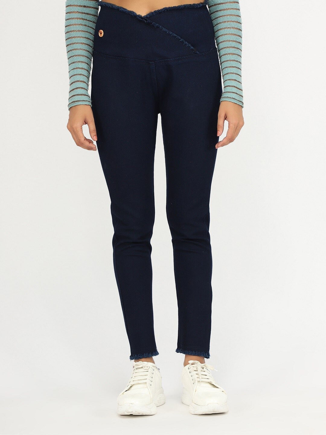 

BAESD Women Regular Fit Mid-Rise Cotton Denim Jeggings, Navy blue