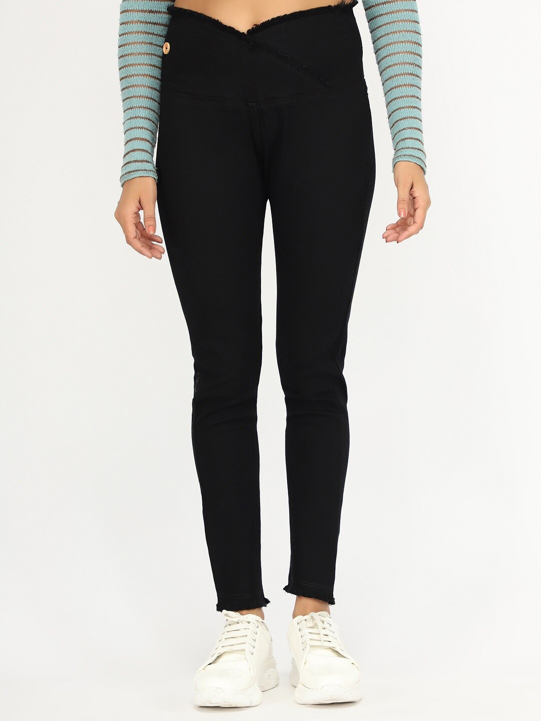 

BAESD Women Mid Rise Denim Cotton Jeggings, Black
