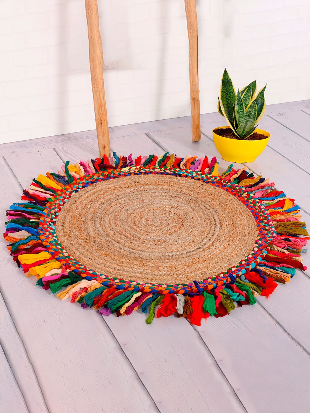 

HANDICRAFT PALACE Brown & Red Braided Jute Cotton Oval Carpet
