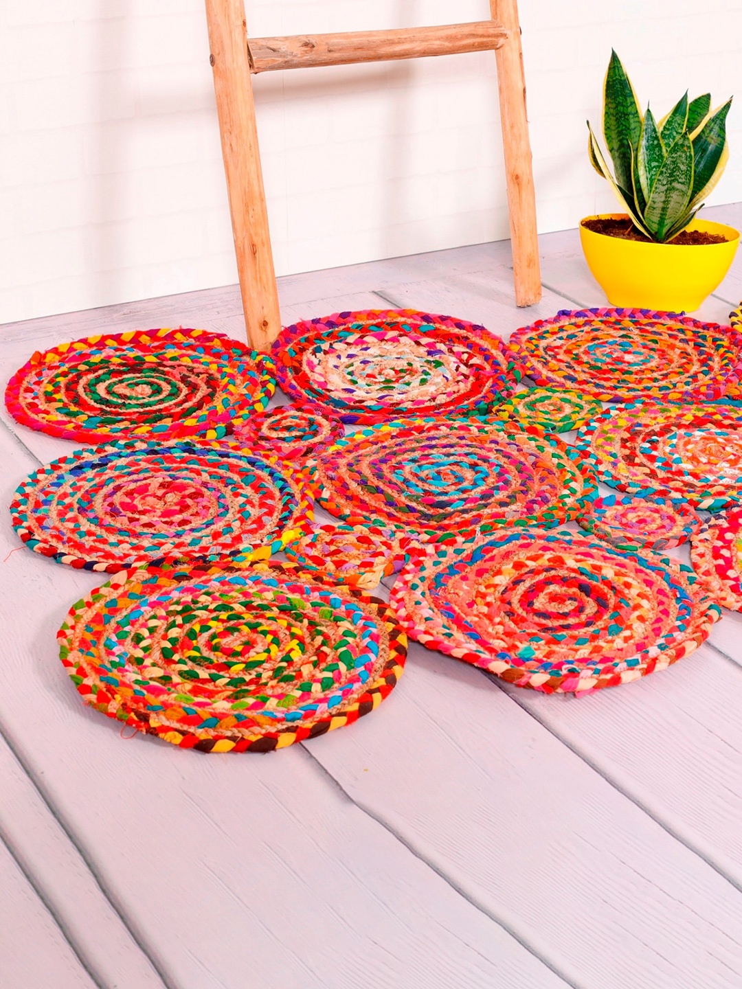 

HANDICRAFT PALACE Red & Blue Braided Rectangle Jute Carpet