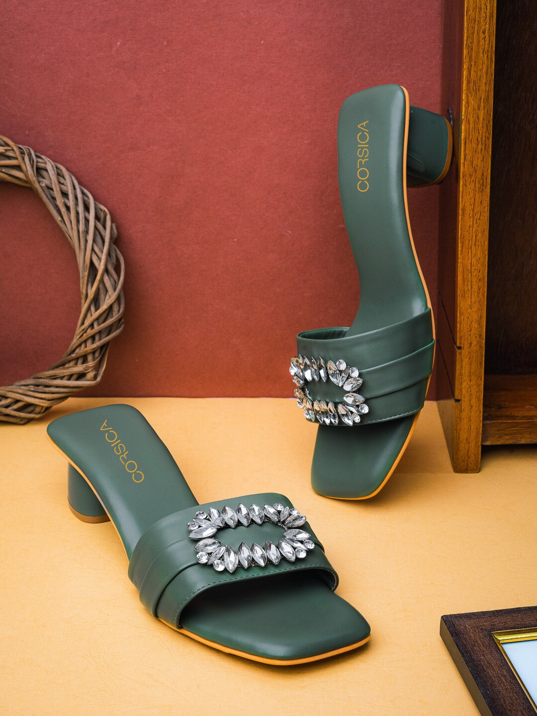 

CORSICA Embellished Block Heels, Green