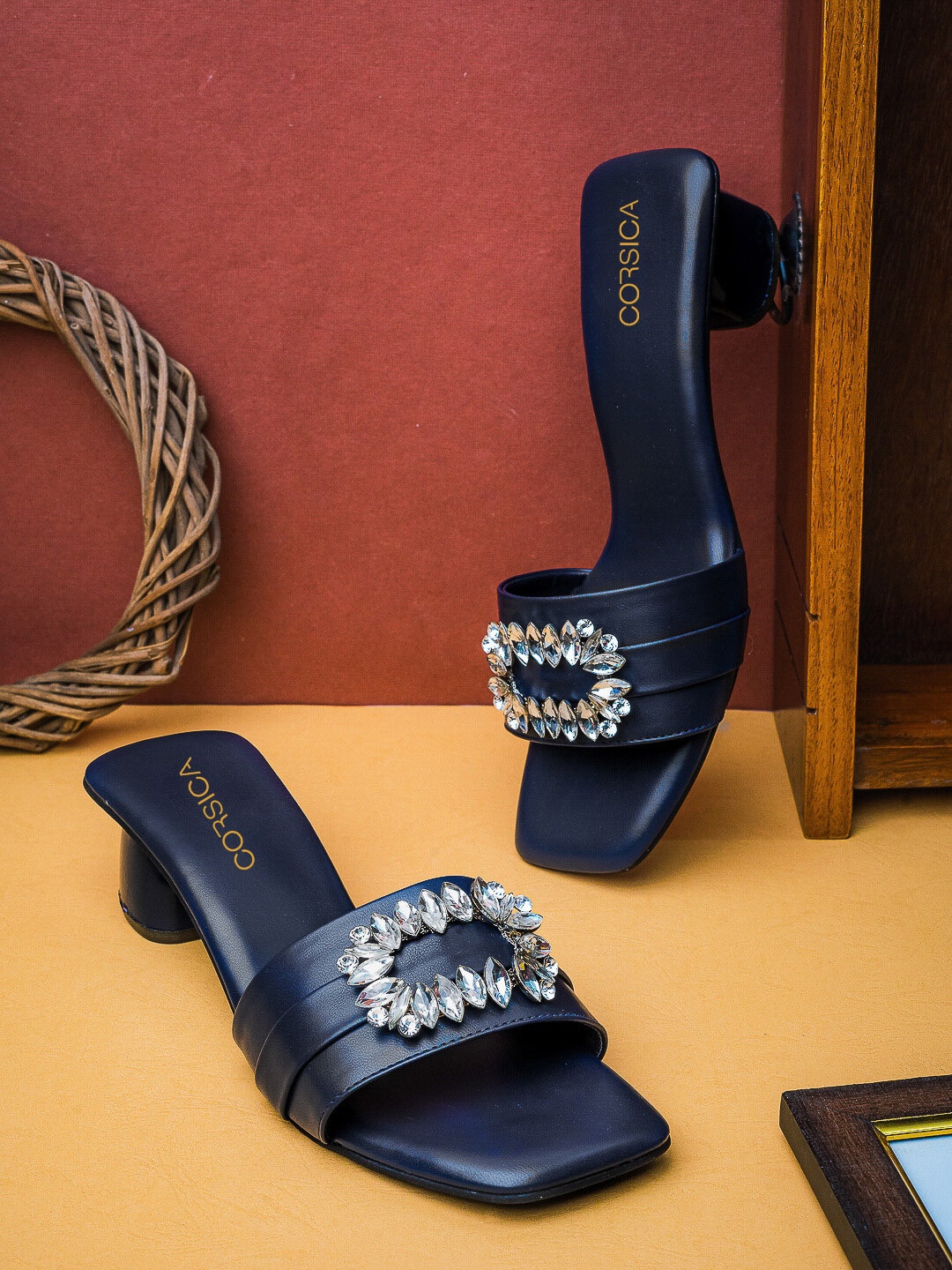 

CORSICA Embellished Block Heels, Navy blue
