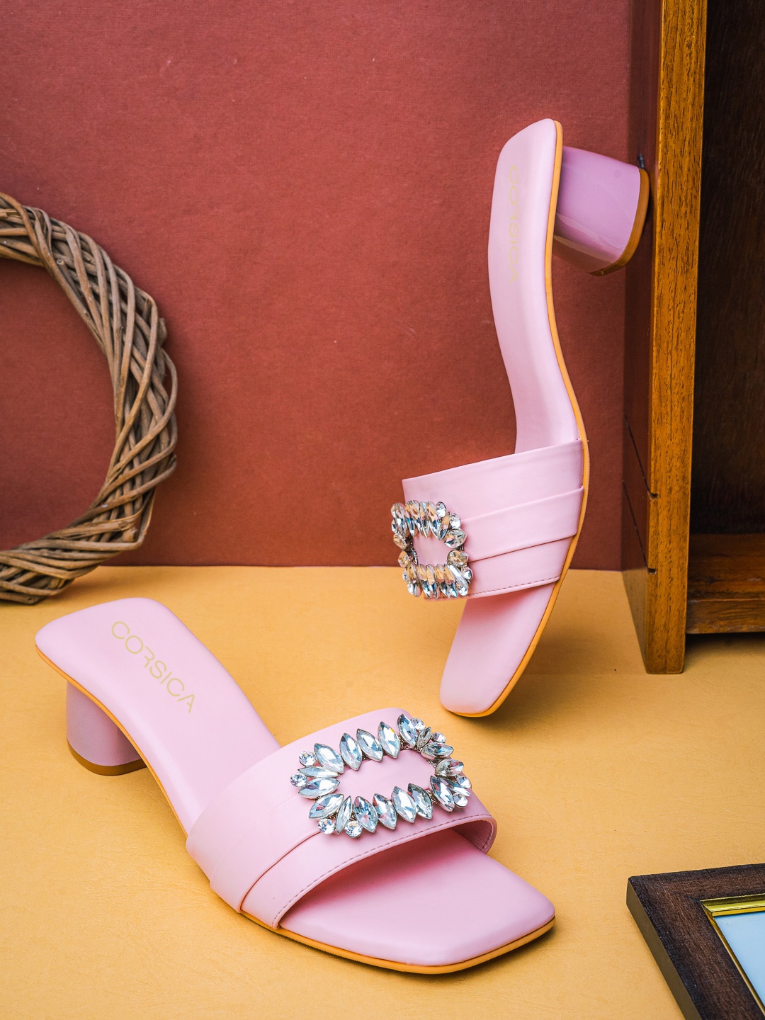 

CORSICA Embellished Block Heels, Pink