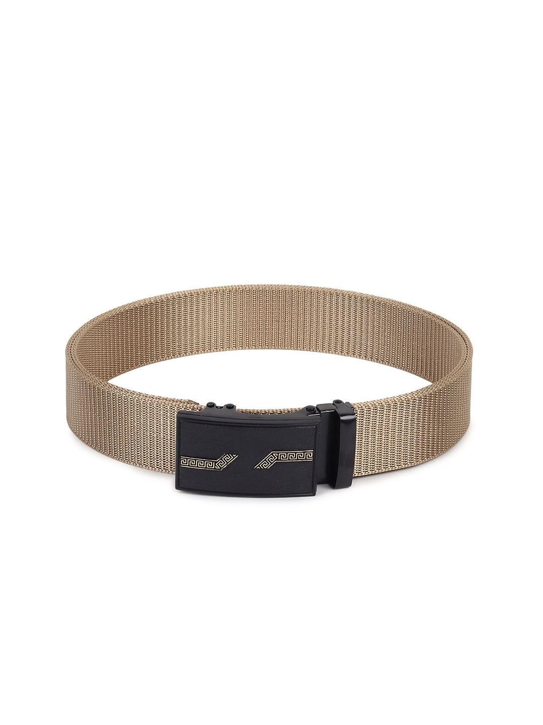 

HENEDA Men Textured Auto Lock Stylish Buckle Detail Belt, Cream