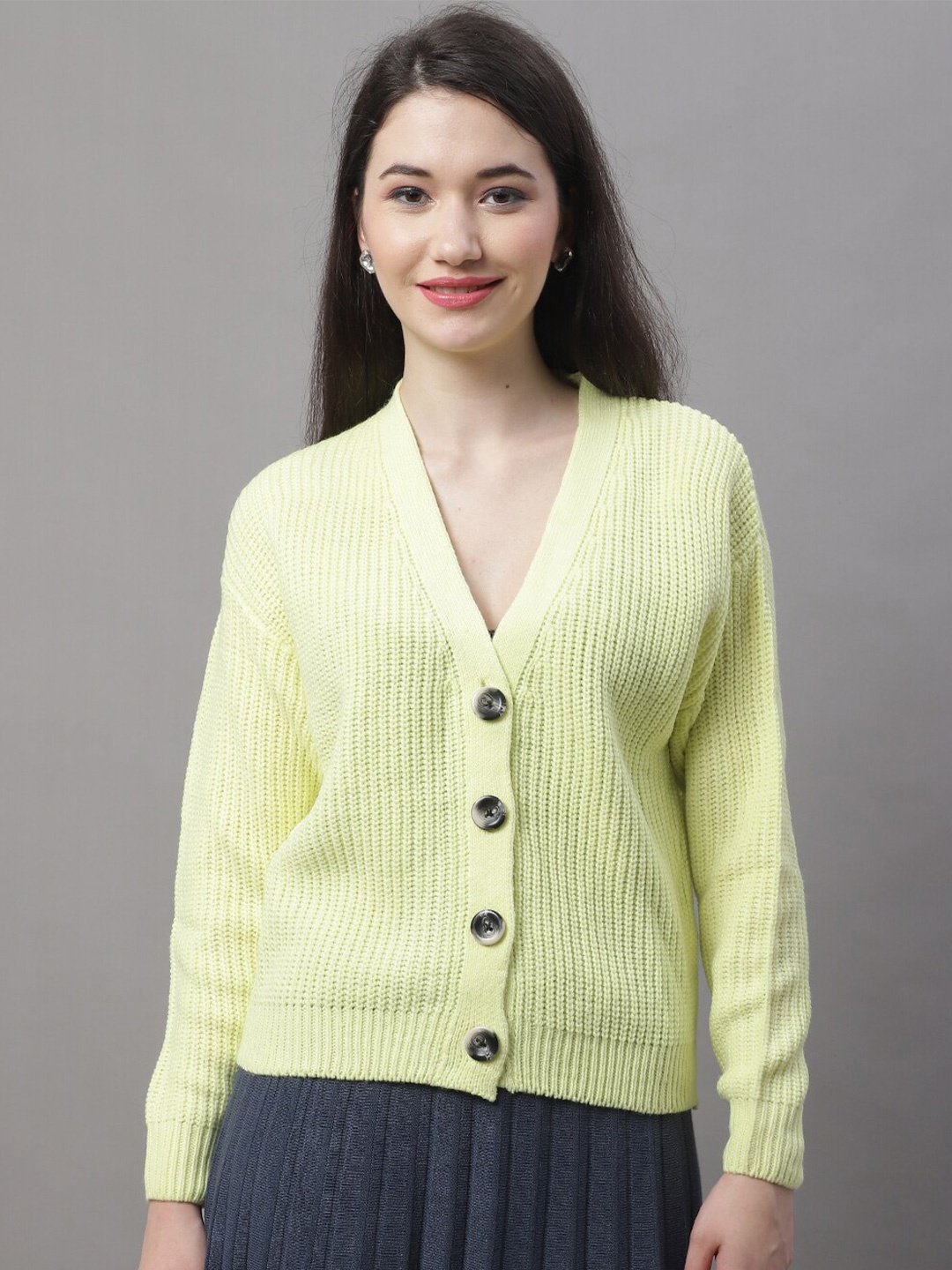 

NoBarr V-Neck Ribbed Cardigan, Yellow