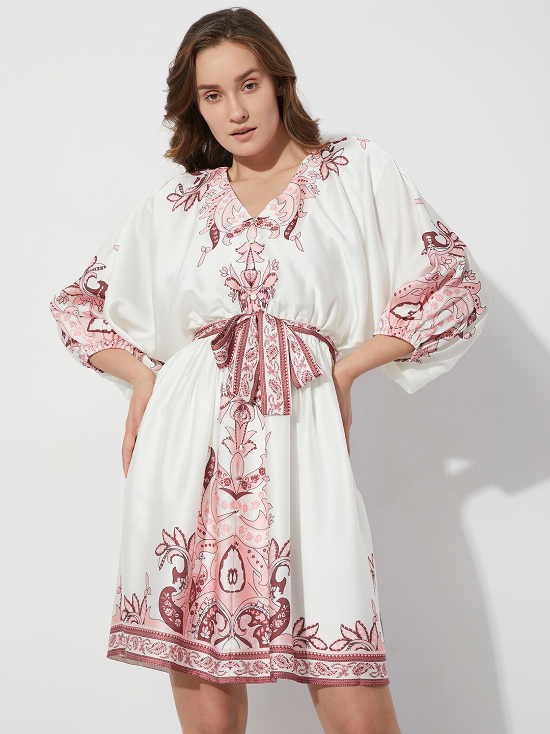 

Vero Moda Ethnic Motif Kimono Sleeves A-Line Dress, White