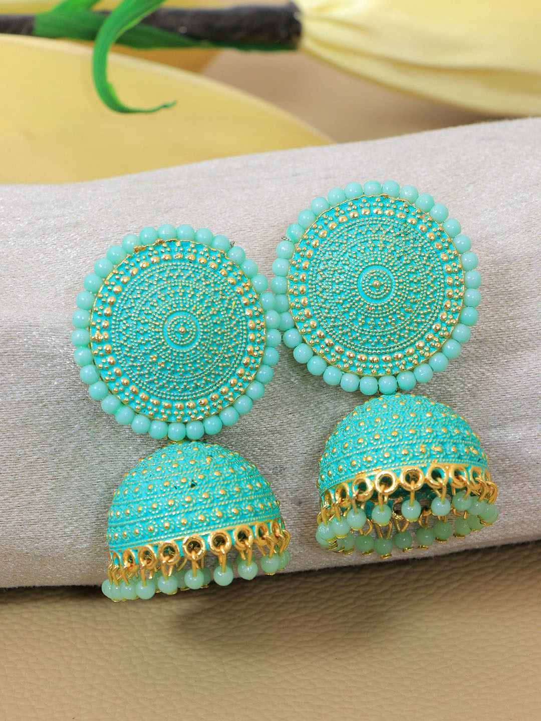 

Crunchy Fashion Gold-Plated Dome Shaped Jhumkas Earrings