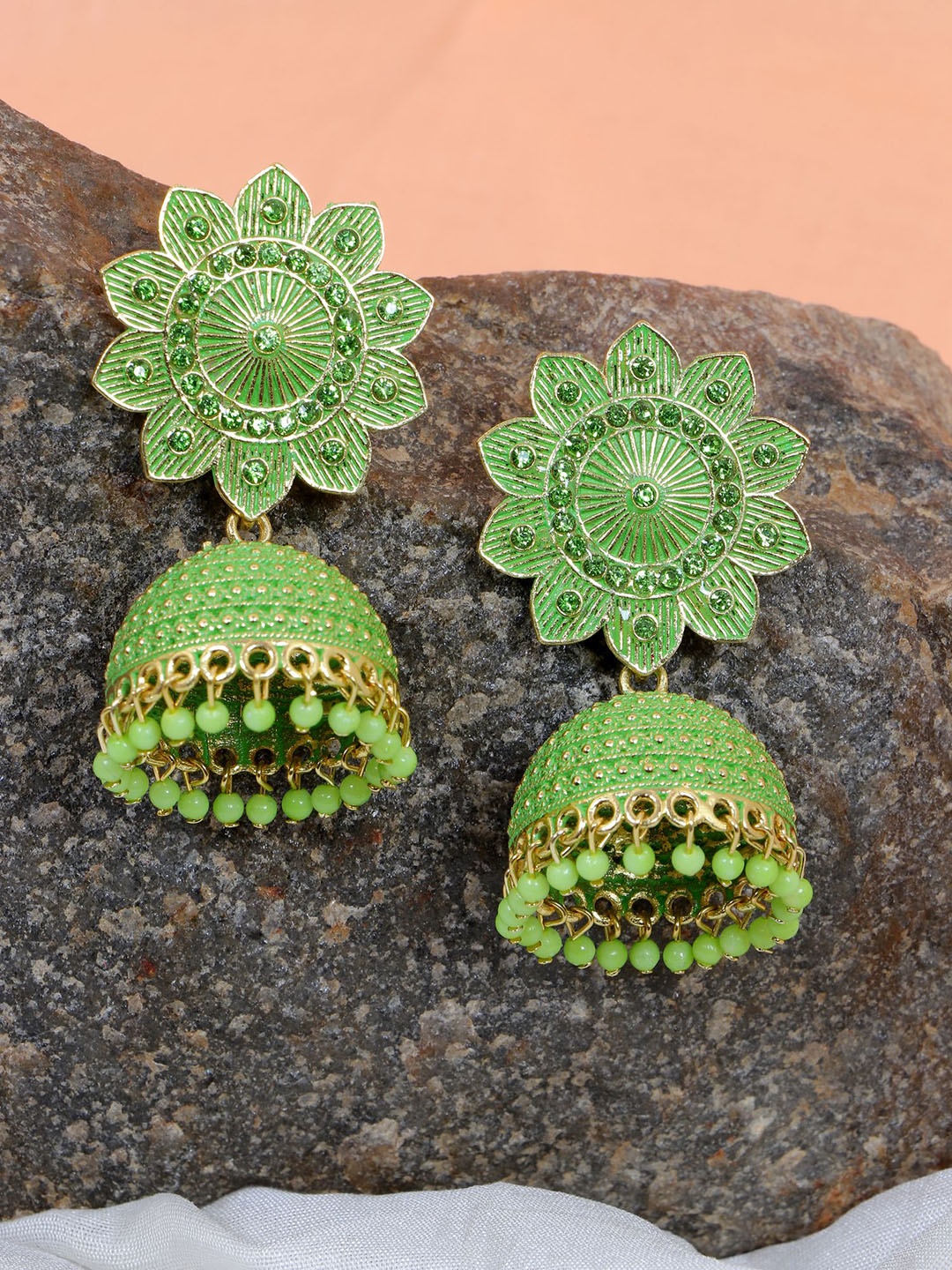 

Crunchy Fashion Gold-Plated Dome Shaped Jhumkas Earrings