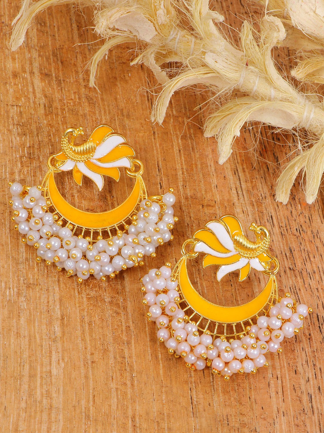 

Crunchy Fashion Gold-Plated Peacock Shaped Chandbalis Earrings