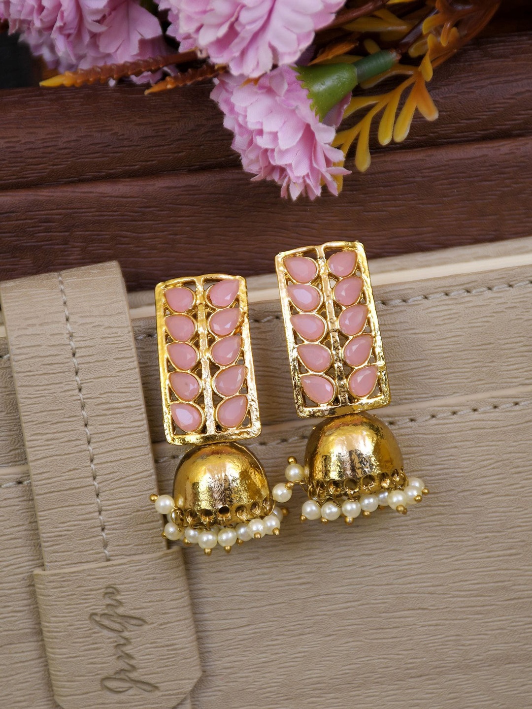 

Crunchy Fashion Gold-Plated Dome Shaped Jhumka Earrings