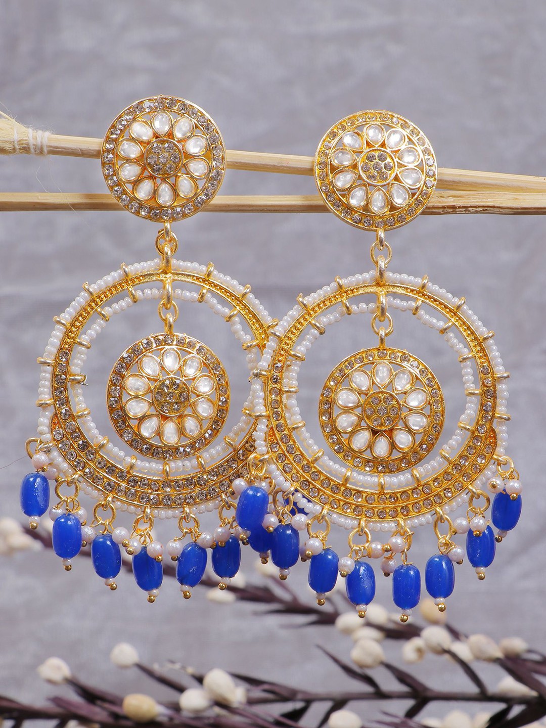 

Crunchy Fashion Gold-Plated Artificial Stones & Beads Contemporary Chandbalis
