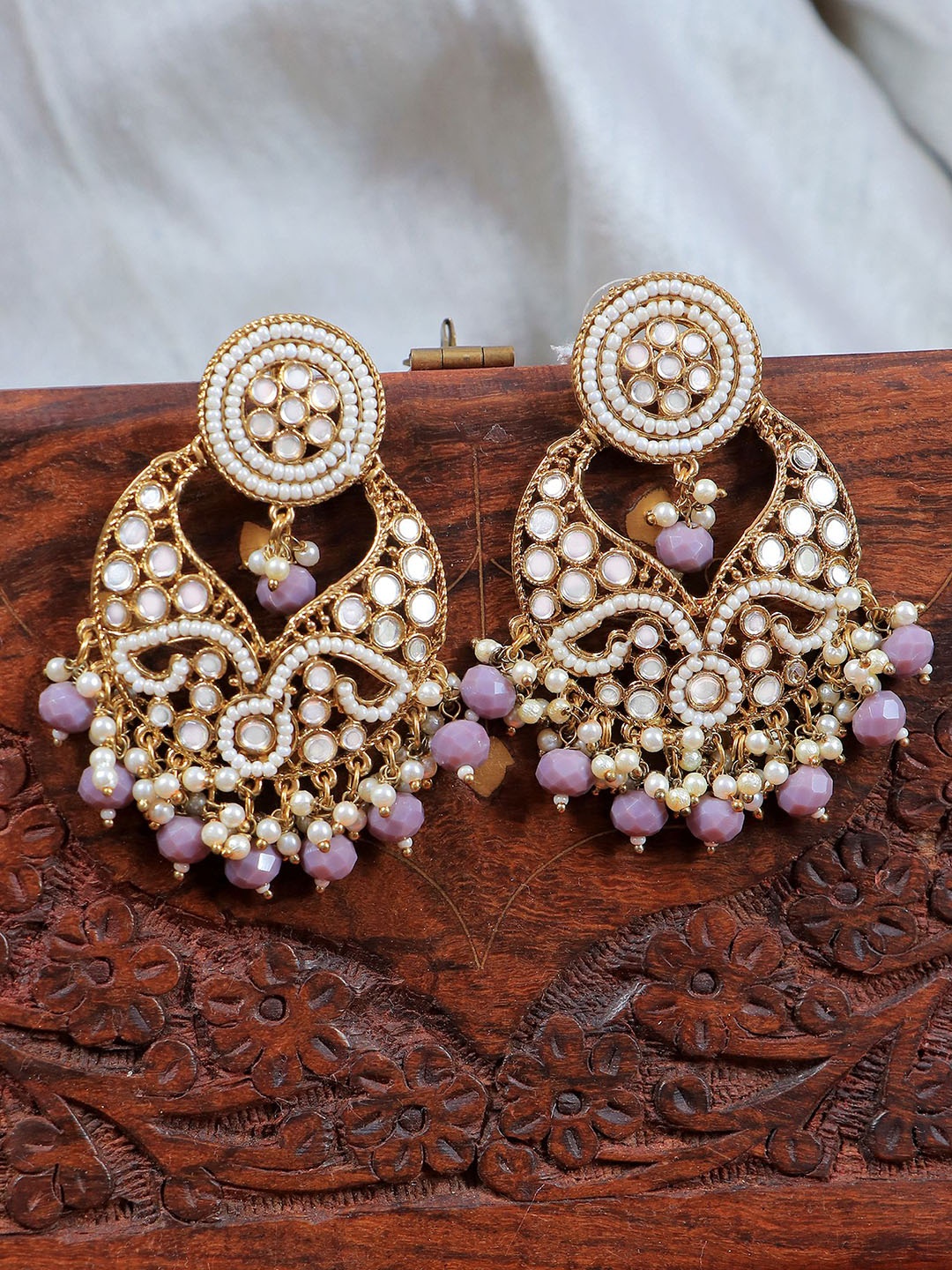 

Crunchy Fashion Gold-Plated Artificial Stones & Beads Contemporary Drop Earrings