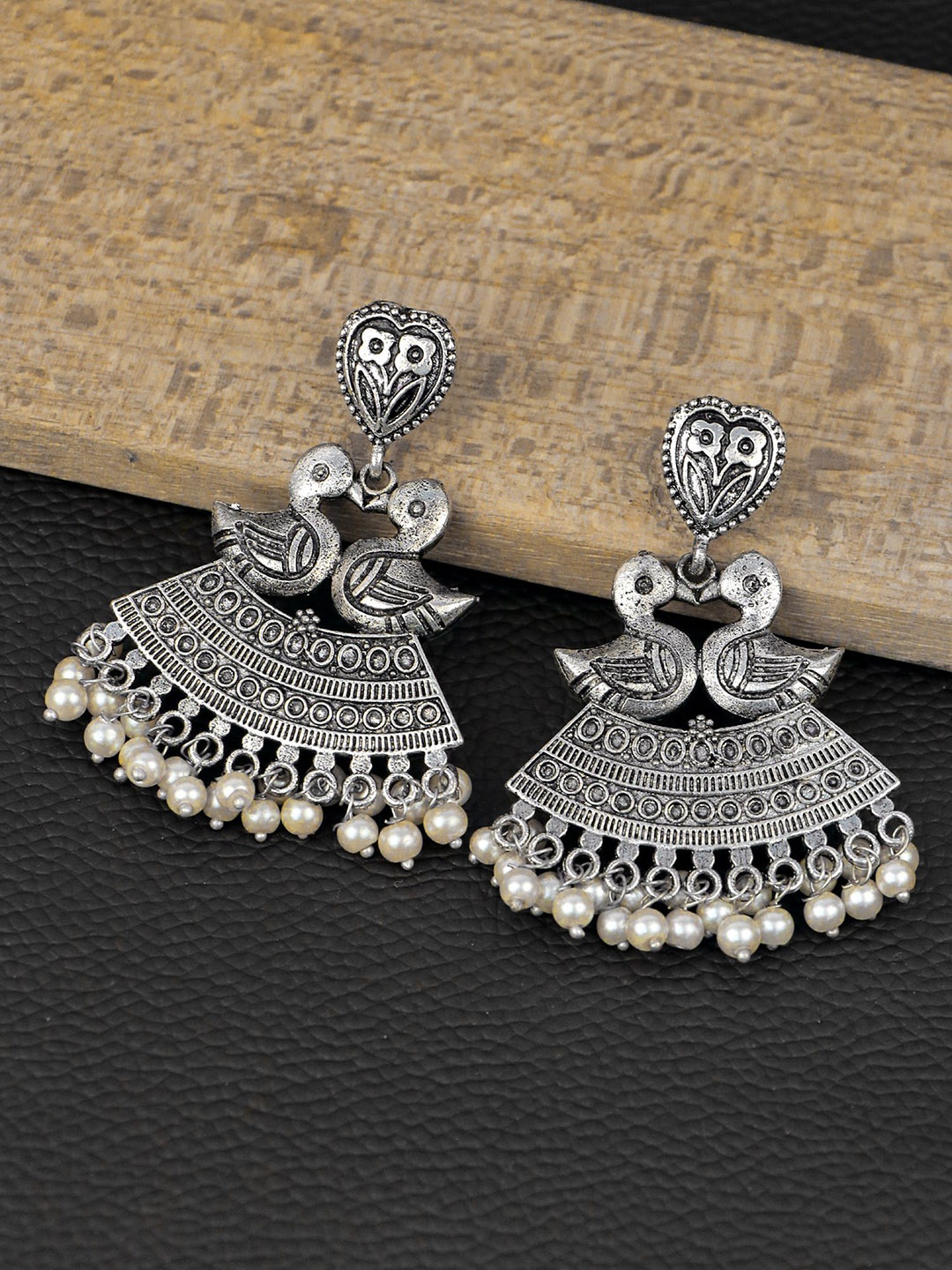 

Crunchy Fashion Silver-Plated Peacock Shaped Drop Earrings