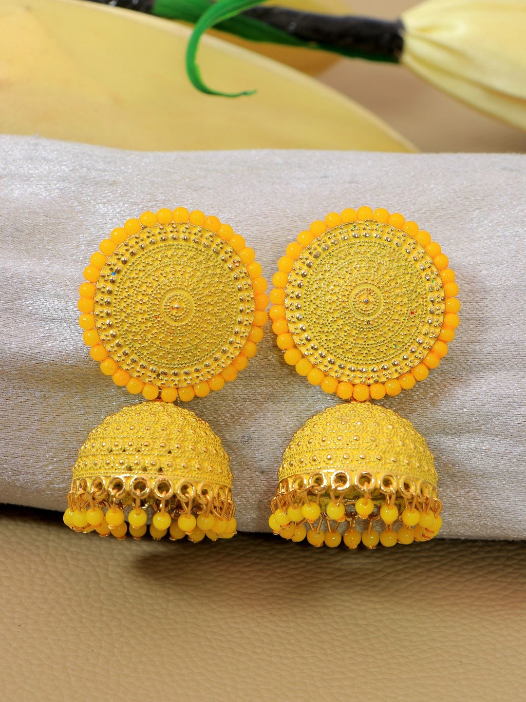 

Crunchy Fashion Gold-Plated Dome Shaped Jhumkas Earrings