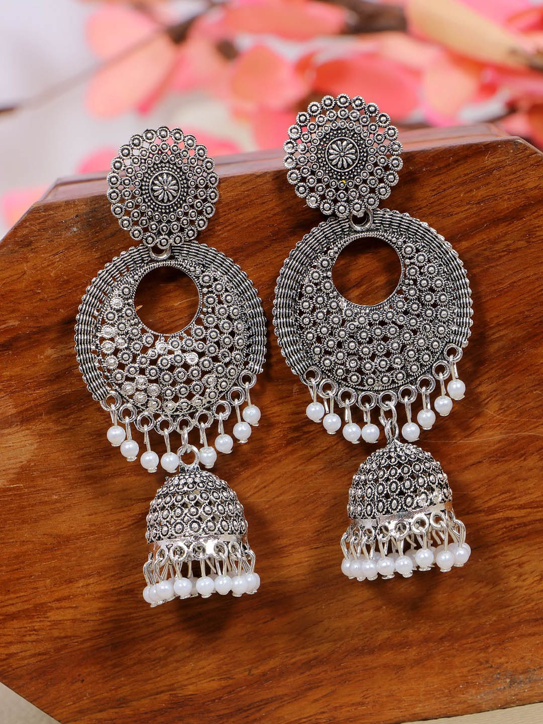 

Crunchy Fashion Silver-Plated Dome Shaped Chandbalis Earrings