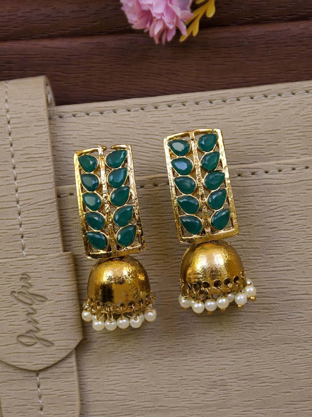 

Crunchy Fashion Gold-Plated Dome Shaped Jhumkas Earrings