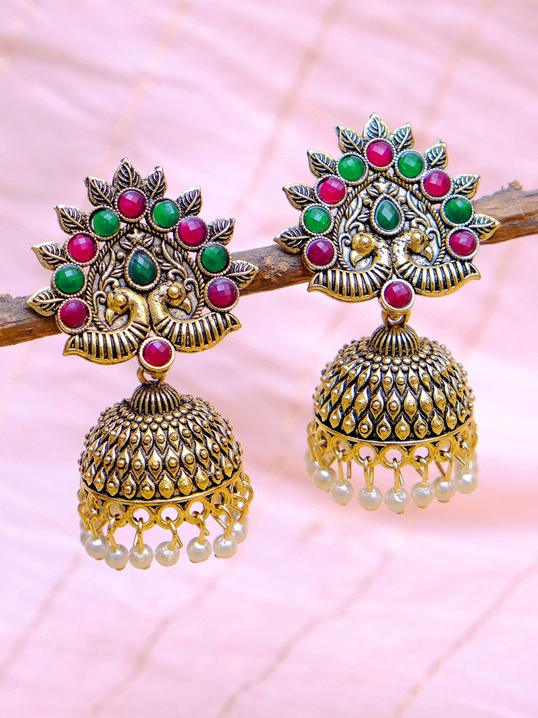 

Crunchy Fashion Gold-Plated Artificial Stones And Beads Jhumkas Earrings