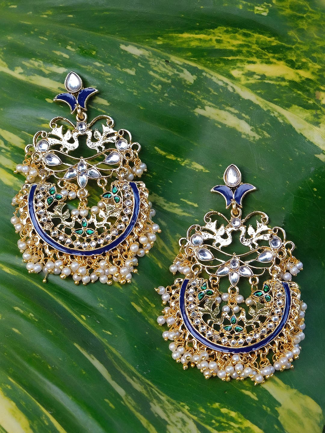 

Crunchy Fashion Gold-Plated Artificial Stones & Beads Contemporary Chandbalis Earrings