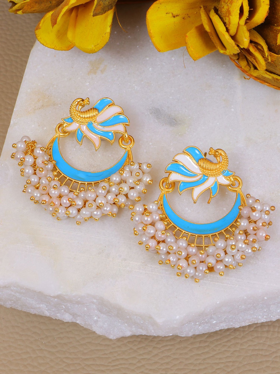 

Crunchy Fashion Gold-Plated Crescent Shaped Chandbalis Earrings