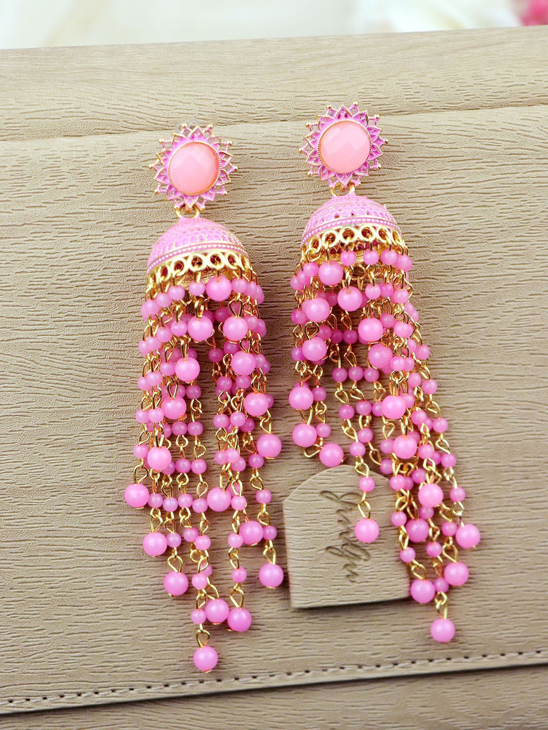 

Crunchy Fashion Gold-Plated Dome Shaped Tasselled Jhumkas