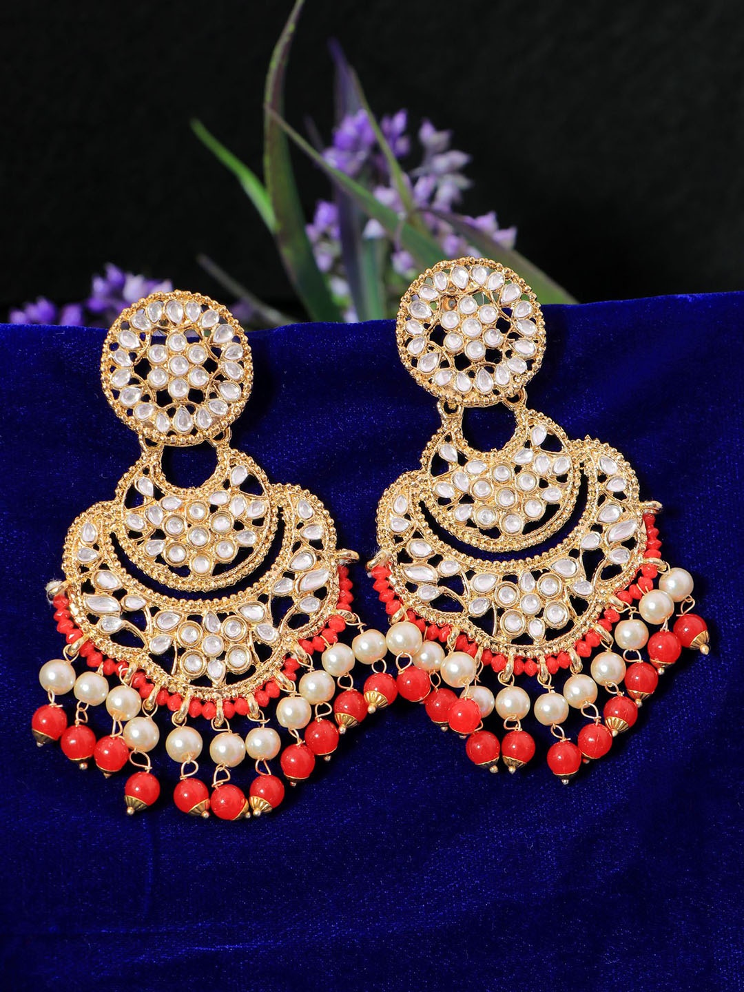 

Crunchy Fashion Gold-Plated Artificial Stones & beads Contemporary Chandbalis Earrings