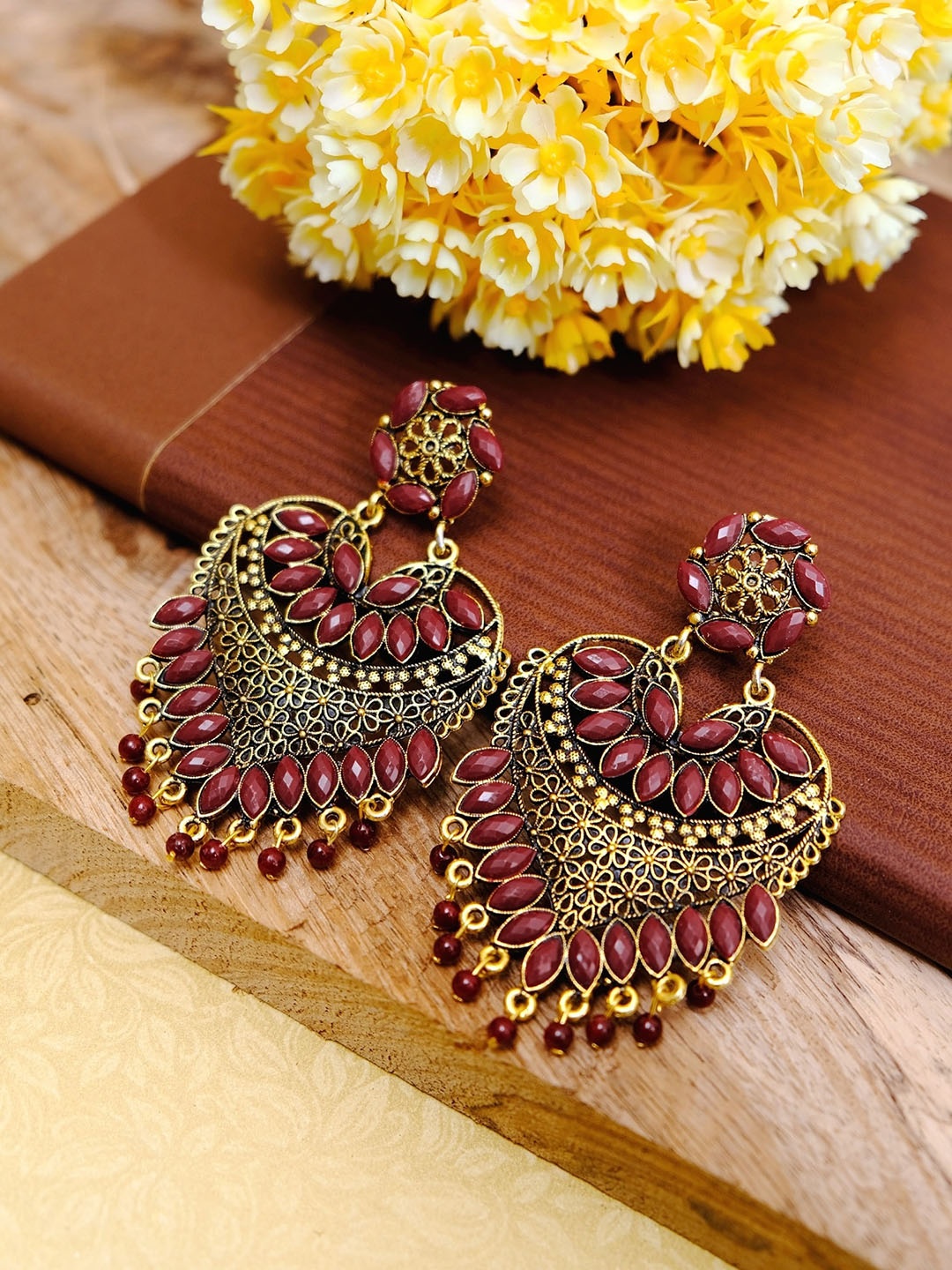 

Crunchy Fashion Gold-Plated Heart Shaped Chandbalis