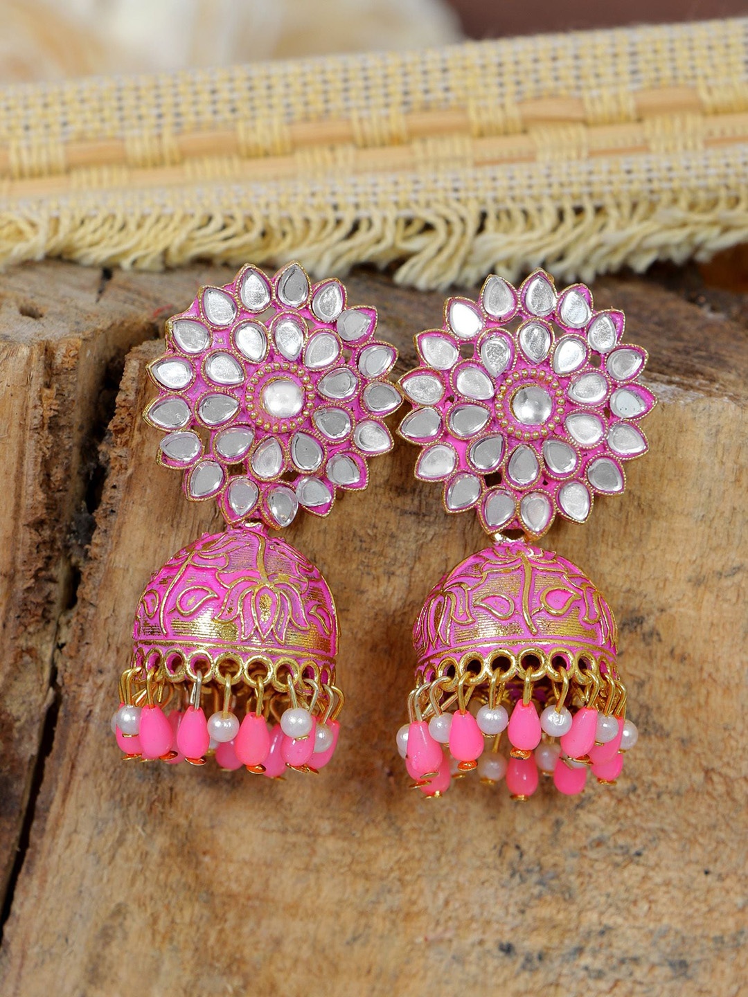 

Crunchy Fashion Gold-Plated Dome Shaped Jhumkas Earrings