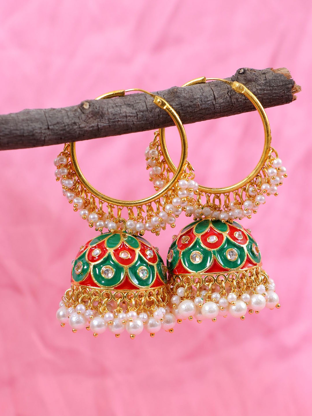 

Crunchy Fashion Gold-Plated Artificial Stones & Beads Contemporary Hoop Earrings