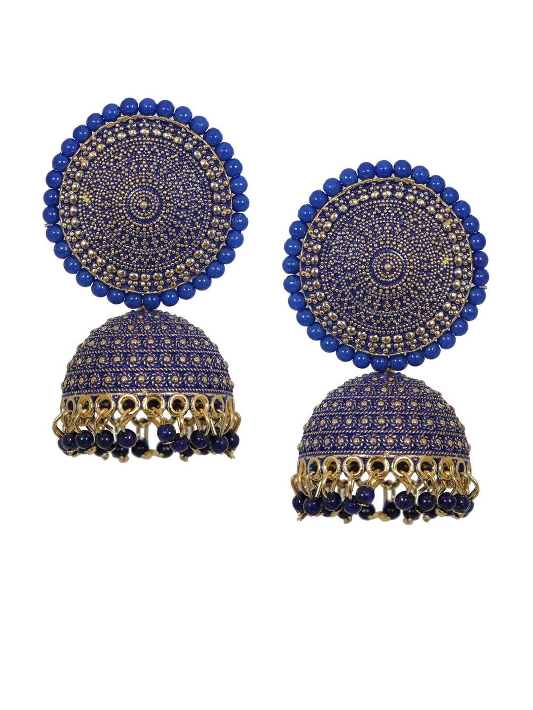 

Crunchy Fashion Gold-Plated Artificial Stones & Beads Contemporary Jhumkas Earrings