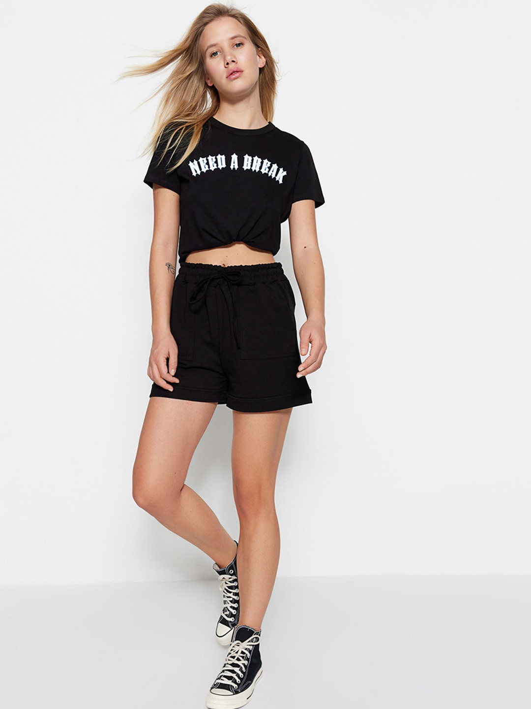 

Trendyol Women High-Rise Cotton Shorts, Black