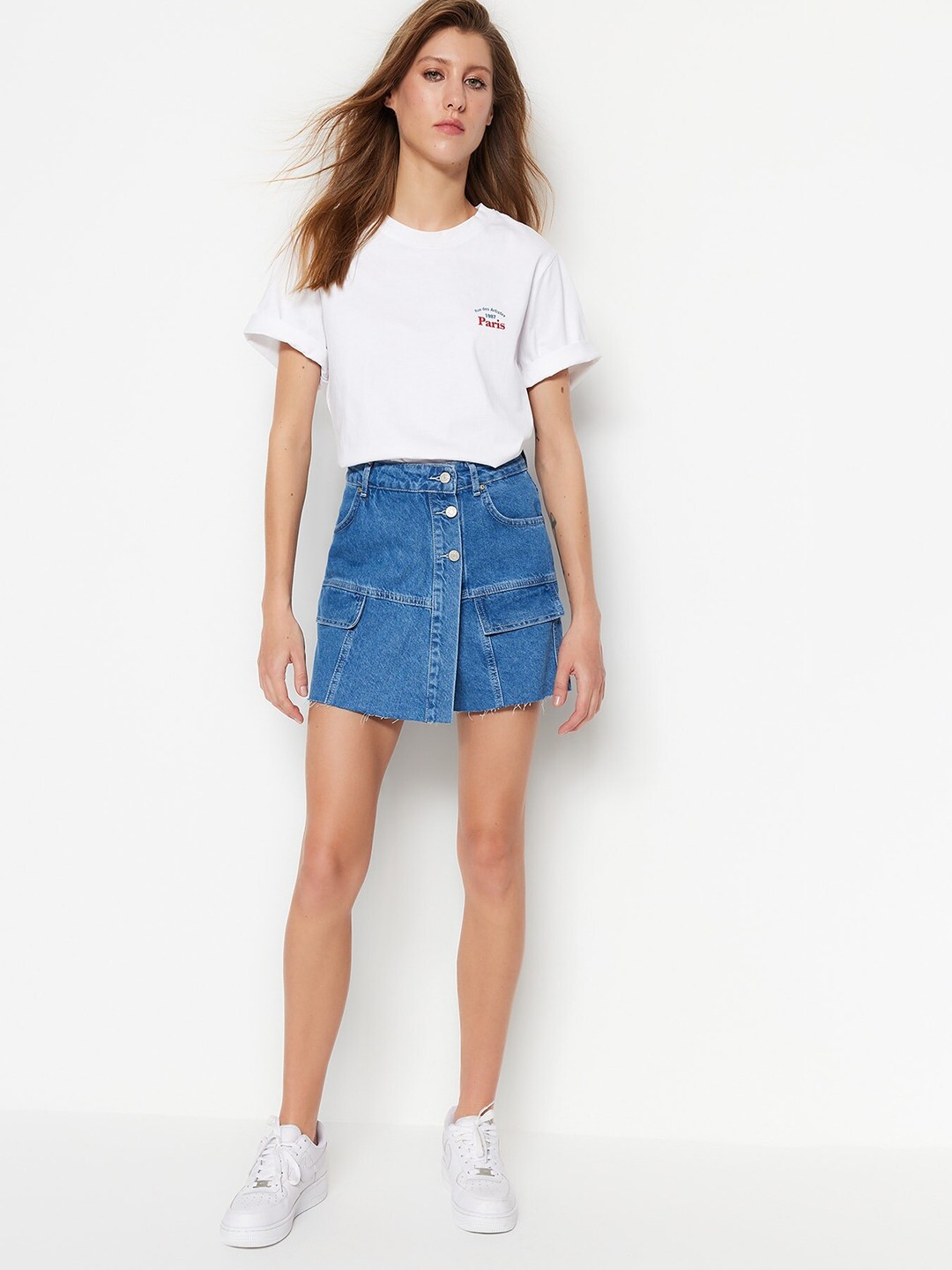 

Trendyol Women High-Rise Denim Skorts, Blue
