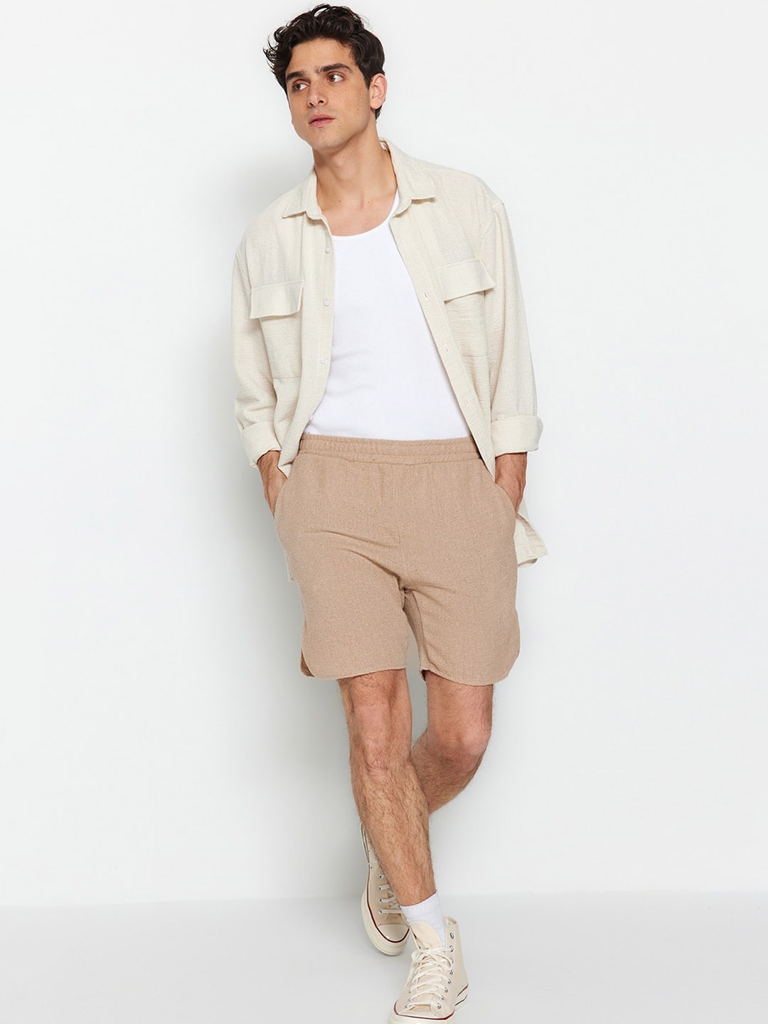 

Trendyol Men High-Rise Casual Shorts, Cream