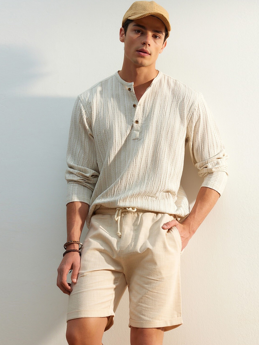

Trendyol Men High-Rise Casual Shorts, Cream