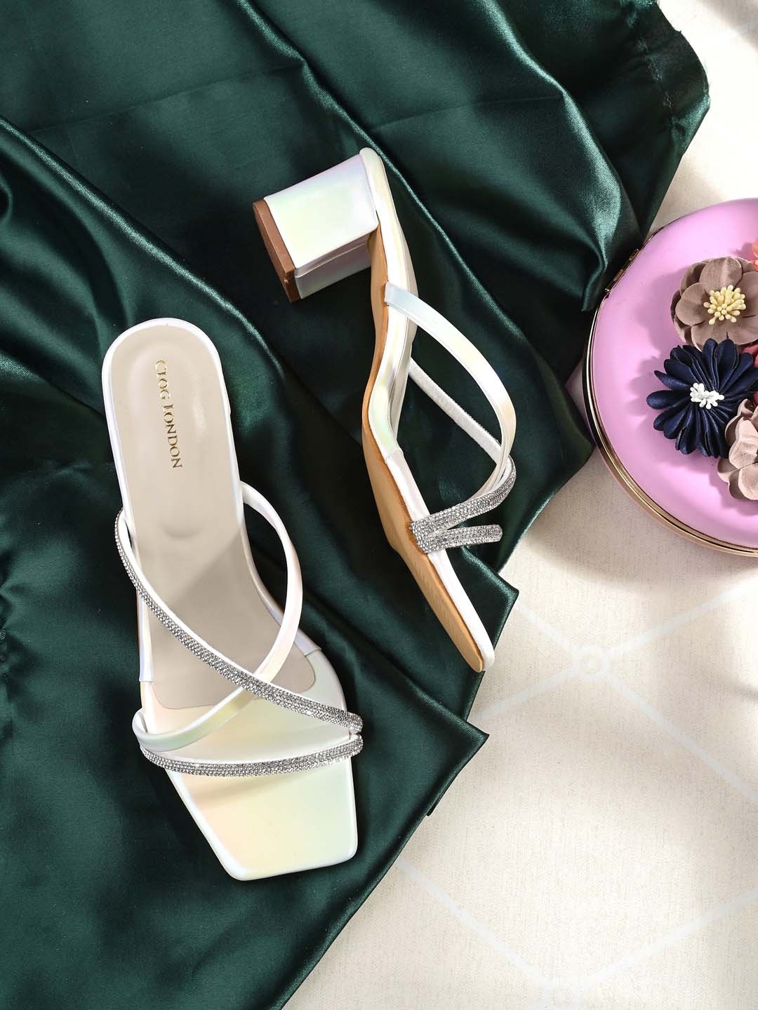 

CLOG LONDON Embellished Block Heels, White
