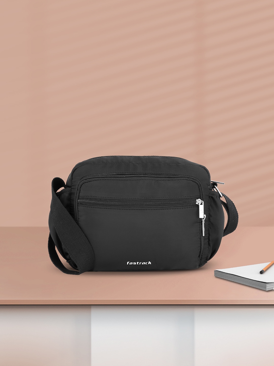 

Fastrack PU Structured Sling Bag, Black