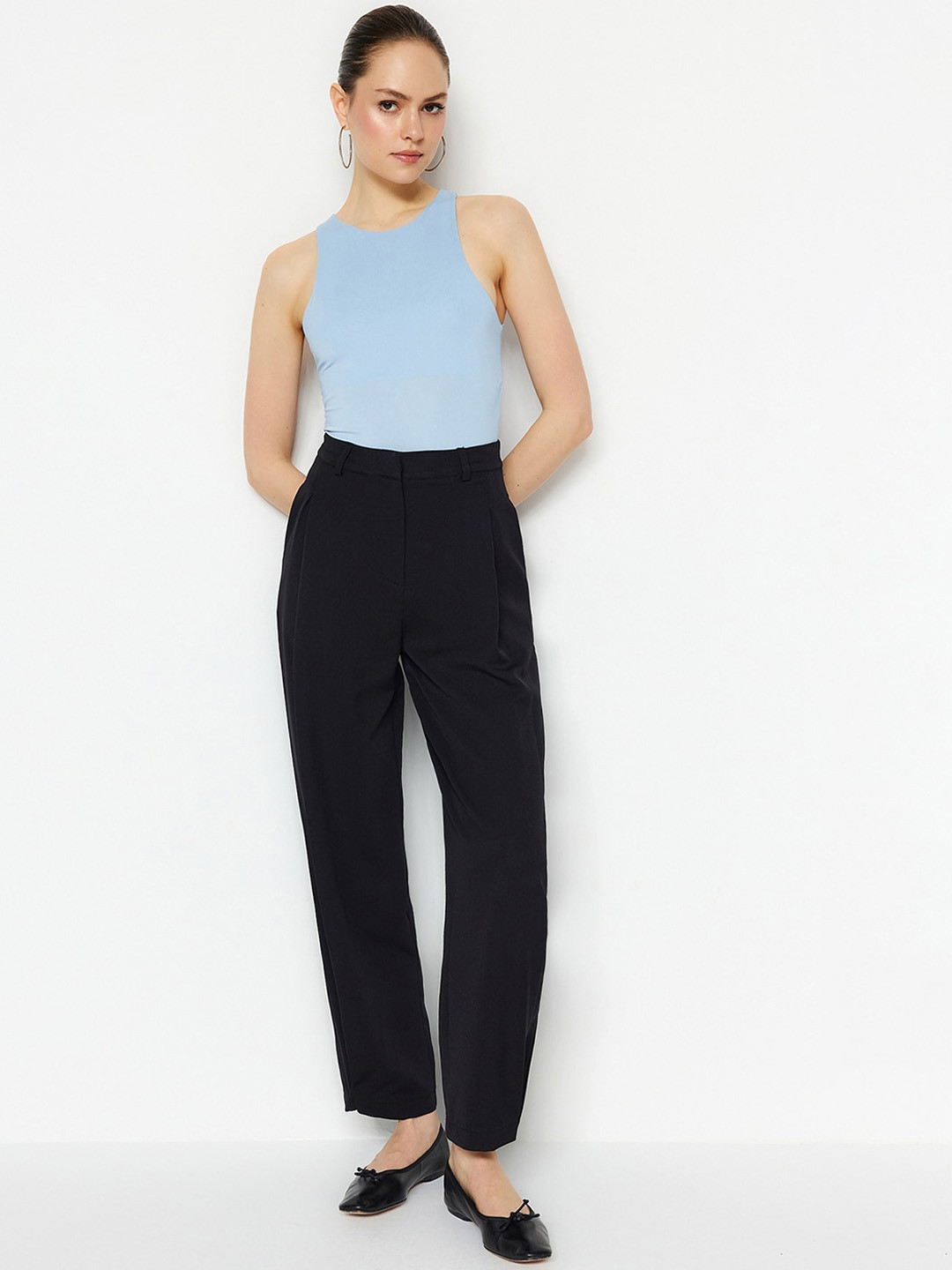 

Trendyol Women Regular Fit Parallel Trousers, Black