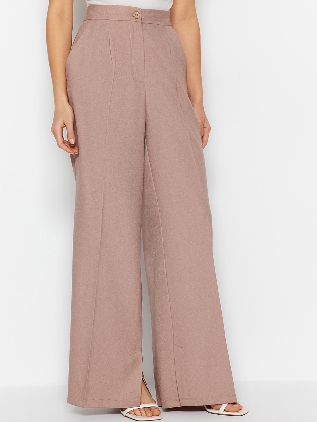 

Trendyol Women Mid-Rise Comfort Parallel Trousers, Beige