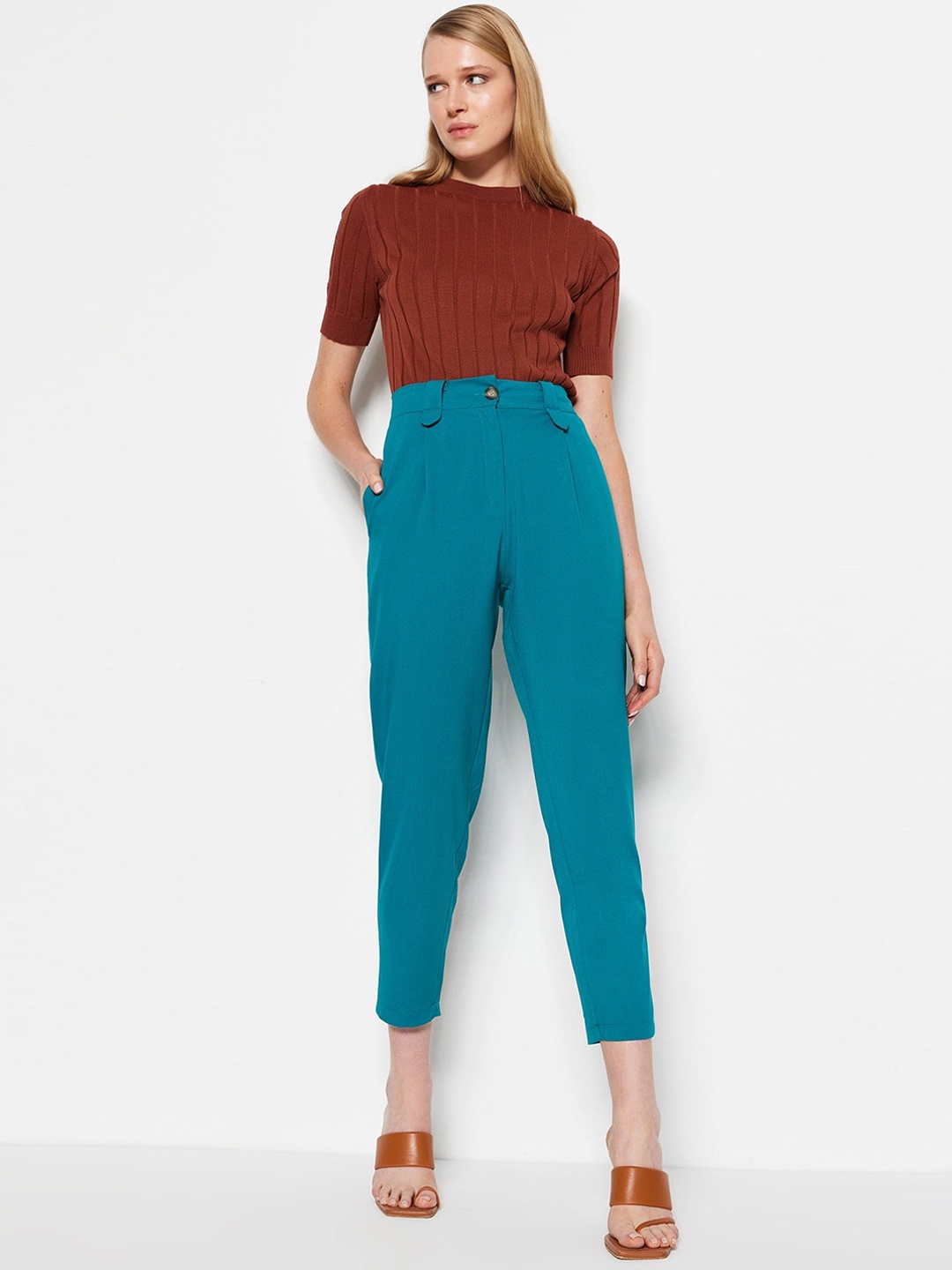 

Trendyol Women Regular Fit Trousers, Teal